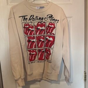 Zara Cream and Red Rolling Stones Crewneck Sweater